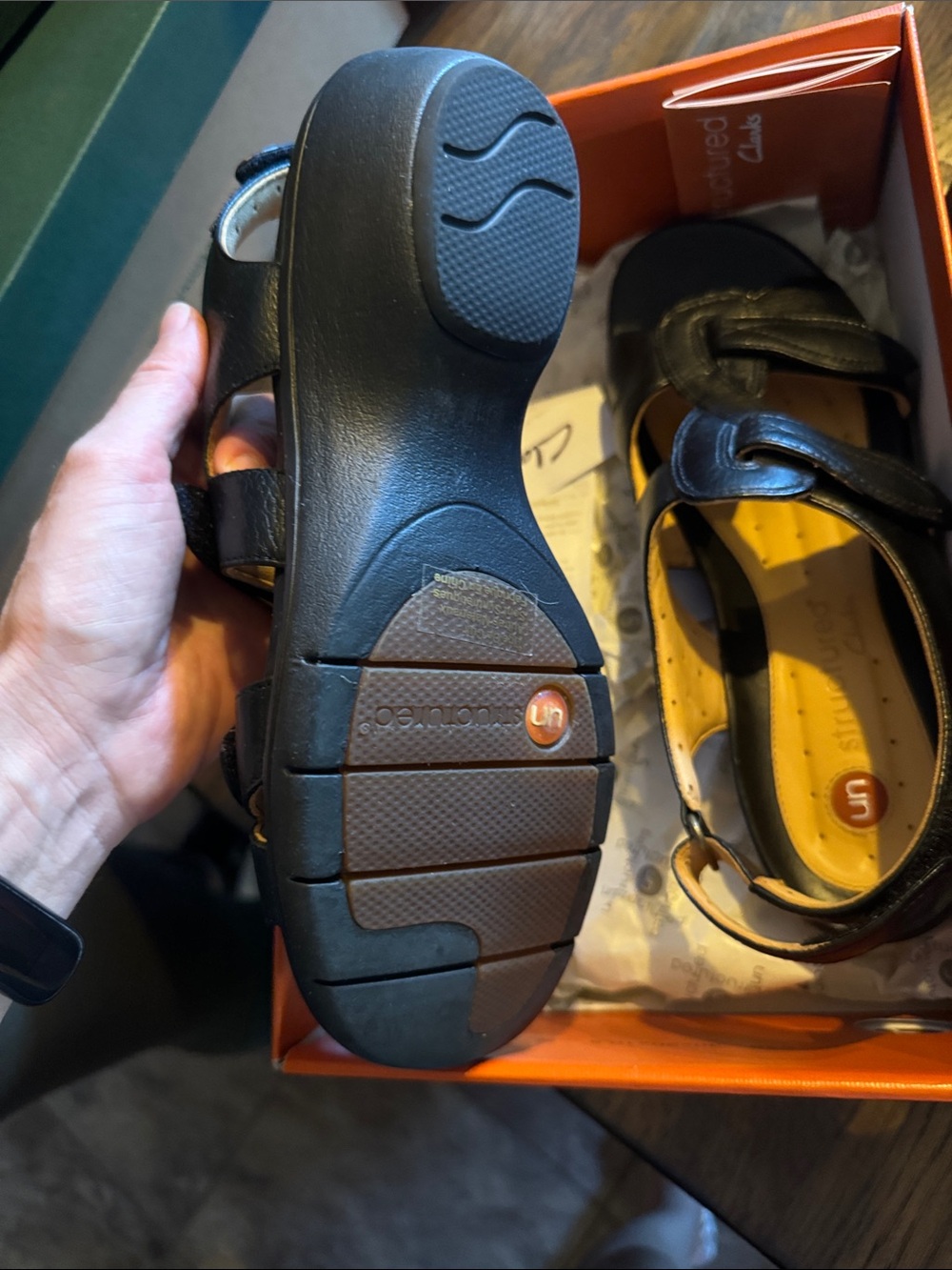 Clarks Black Leather Cutout Comfort Sandals UnHatch in black - Picture 5 of 5